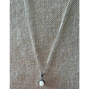925 Sterling Silver Authentic Pearl & Marcasites Necklace 18” Drop Dainty EUC